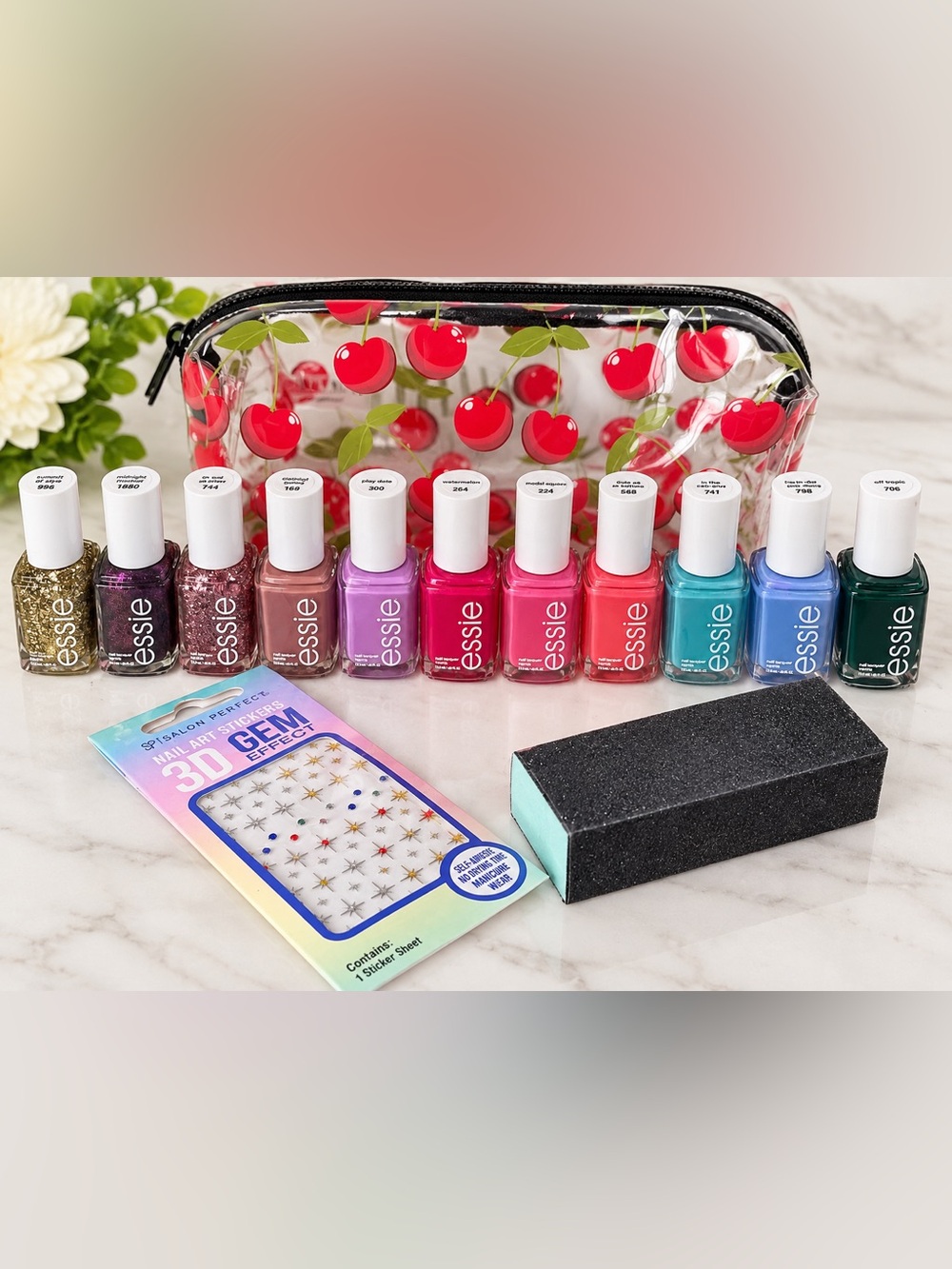 NEW! Essie 11pc Lot + Cherry Bag & Nail Art Gift Bundle
